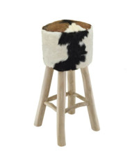 Tabouret de bar Cuir véritable et bois de teck solide | Mobilier & Déco