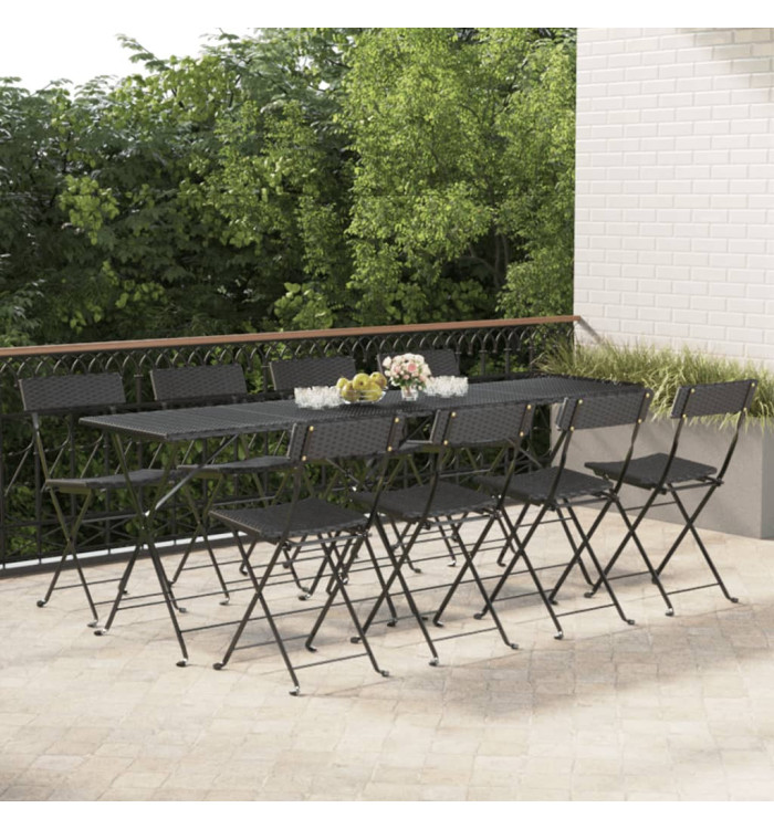 Chaises de bistrot pliantes lot de 8 Noir Résine tressée acier | Mobilier & Déco