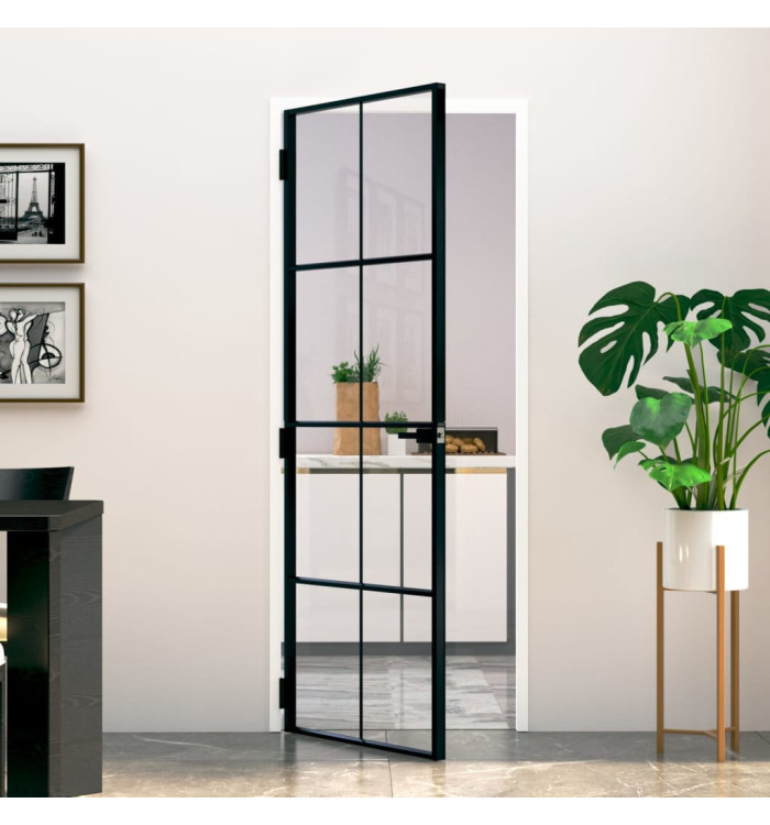 Porte d'intérieur Noir 76x201,5 cm Trempé verre aluminium fin | Mobilier & Déco