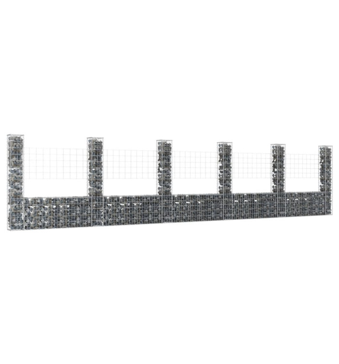Panier de gabion en forme de U avec 6 poteaux Fer 620x20x150 cm | Mobilier & Déco