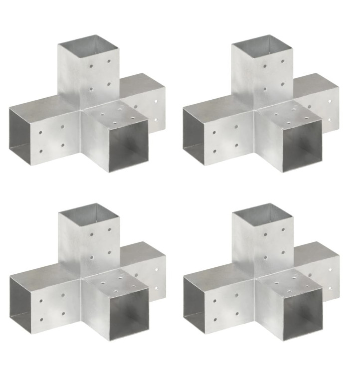 Connecteurs de poteau 4 pcs Forme en X Métal galvanisé 81x81 mm | Mobilier & Déco