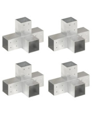 Connecteurs de poteau 4 pcs Forme en X Métal galvanisé 81x81 mm | Mobilier & Déco