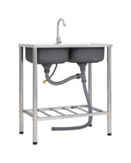 Évier de camping Double lavabo avec robinet Acier inoxydable | Mobilier & Déco