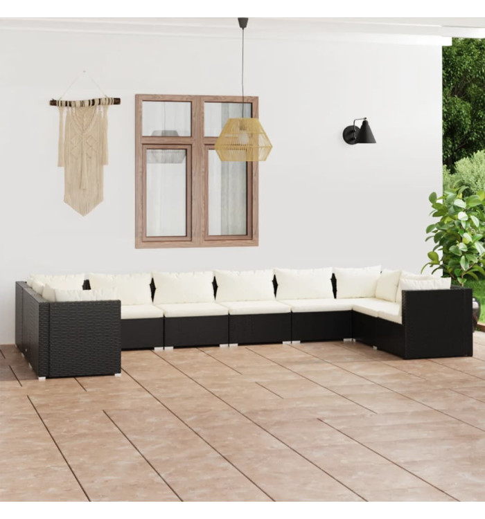 Salon de jardin 10 pcs avec coussins Résine tressée Noir | Mobilier & Déco