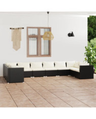 Salon de jardin 10 pcs avec coussins Résine tressée Noir | Mobilier & Déco