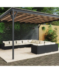 Salon de jardin 11 pcs avec coussins Résine tressée Noir | Mobilier & Déco