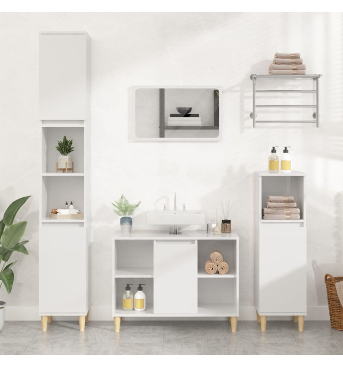 Meuble d'évier blanc brillant 80x33x60 cm bois d'ingénierie | Mobilier & Déco