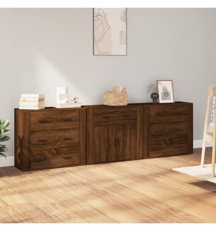 Buffets 3 pcs Chêne marron Bois d'ingénierie | Mobilier & Déco