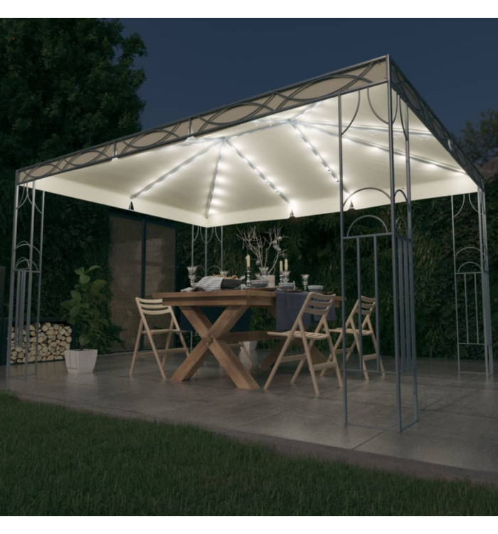 Tonnelle avec guirlande lumineuse à LED 400x300 cm Crème | Mobilier & Déco