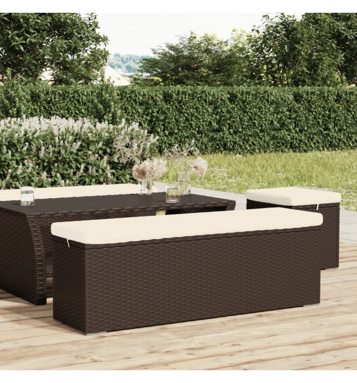 Banc pouf avec coussin marron 110x30x40 cm résine tressée | Mobilier & Déco