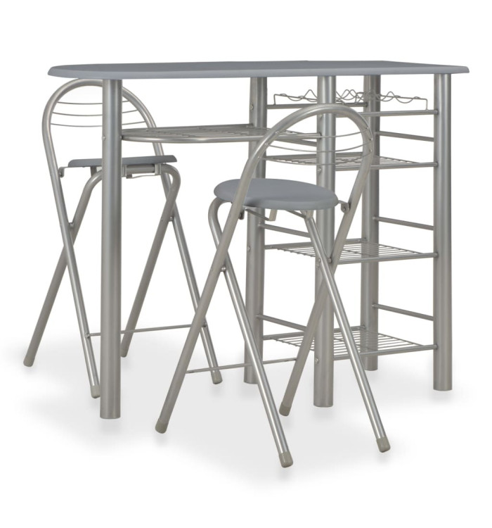 Ensemble de bar avec étagères 3 pcs Bois et acier Gris | Mobilier & Déco