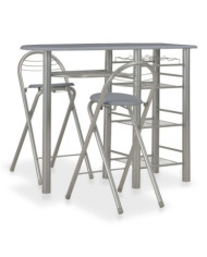Ensemble de bar avec étagères 3 pcs Bois et acier Gris | Mobilier & Déco