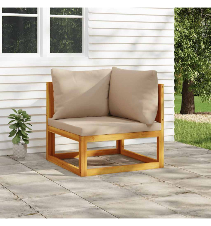 Canapé d'angle sectionnel et coussins taupe bois massif acacia | Mobilier & Déco