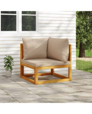 Canapé d'angle sectionnel et coussins taupe bois massif acacia | Mobilier & Déco