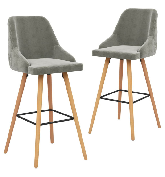 Tabourets de bar lot de 2 gris clair velours | Mobilier & Déco