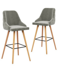 Tabourets de bar lot de 2 gris clair velours | Mobilier & Déco