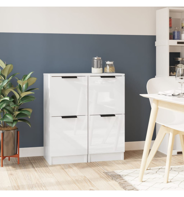 Buffets 2 pcs Blanc brillant 30x30x70 cm Bois d'ingénierie | Mobilier & Déco