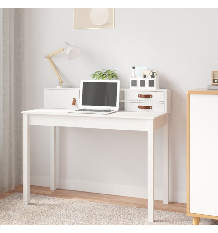 Bureau Blanc 110x50x93 cm Bois massif de pin | Mobilier & Déco