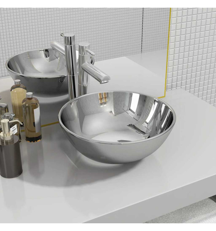 Lavabo 28 x 10 cm Céramique Argenté | Mobilier & Déco