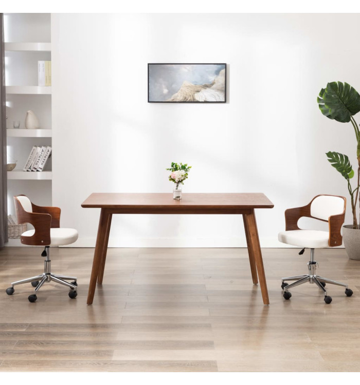 Chaise pivotante à manger Blanc Bois courbé et similicuir | Mobilier & Déco
