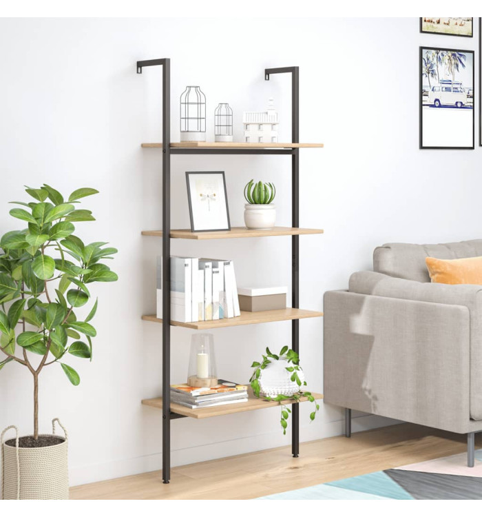 Étagère inclinée à 4 niveaux Marron clair et noir 64x35x152,5cm | Mobilier & Déco