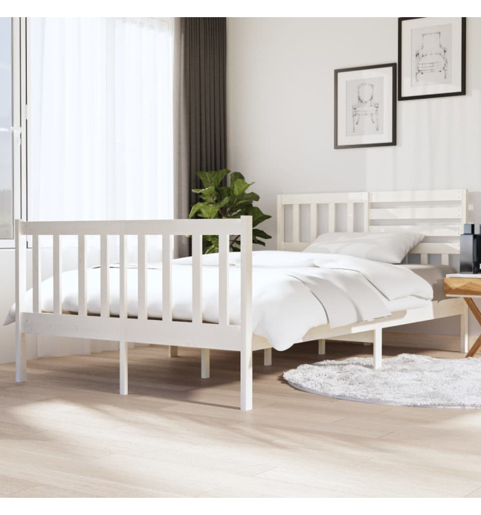 Cadre de lit sans matelas blanc bois massif | Mobilier & Déco