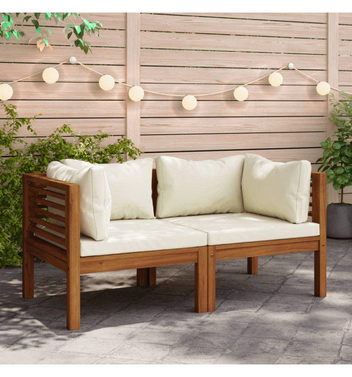 Canapés d'angle 2 pcs avec coussins blanc crème Acacia solide | Mobilier & Déco