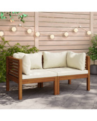 Canapés d'angle 2 pcs avec coussins blanc crème Acacia solide | Mobilier & Déco