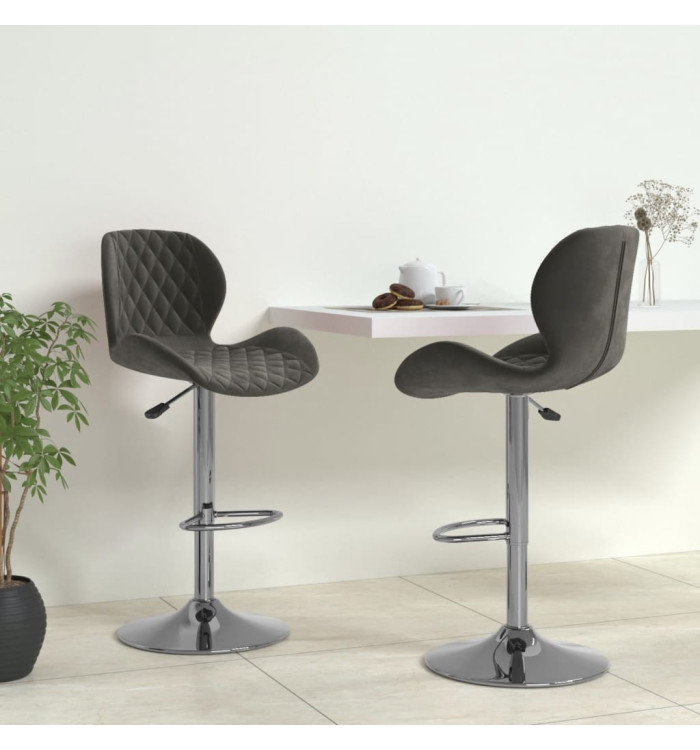 Tabourets de bar lot de 2 gris foncé velours | Mobilier & Déco