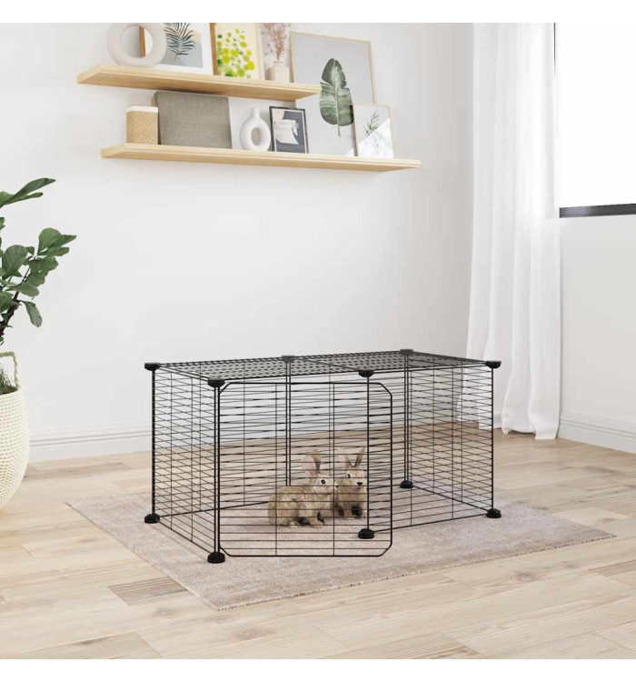 Cage animaux de compagnie à 8 panneaux et porte Noir 35x35 cm | Mobilier & Déco