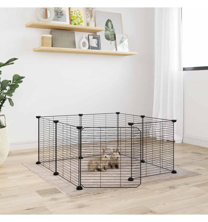 Cage animaux de compagnie à 8 panneaux et porte Noir 35x35 cm | Mobilier & Déco