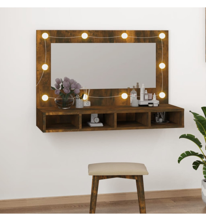 Armoire à miroir avec LED Chêne fumé 90x31,5x62 cm | Mobilier & Déco