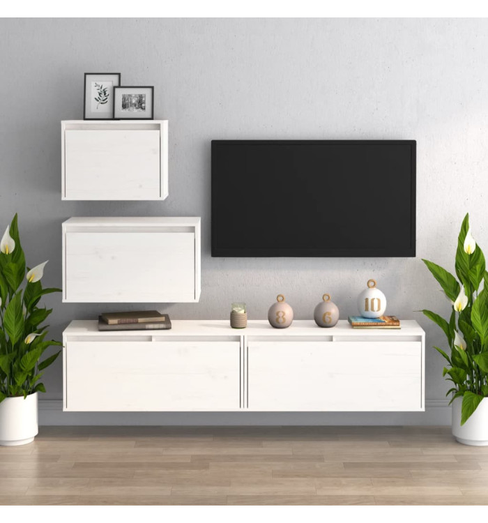 Meubles TV 4 pcs Blanc Bois massif de pin | Mobilier & Déco