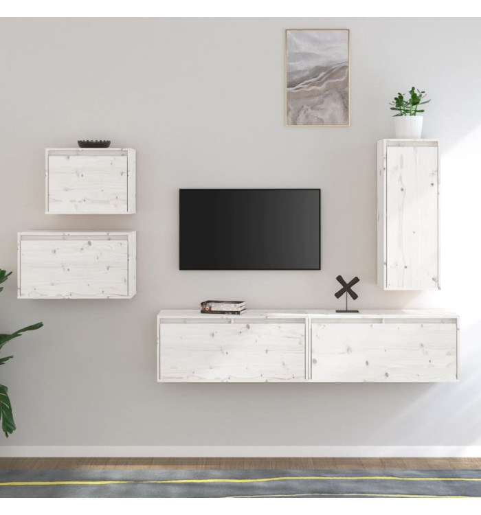 Meubles TV 5 pcs Blanc Bois massif de pin | Mobilier & Déco