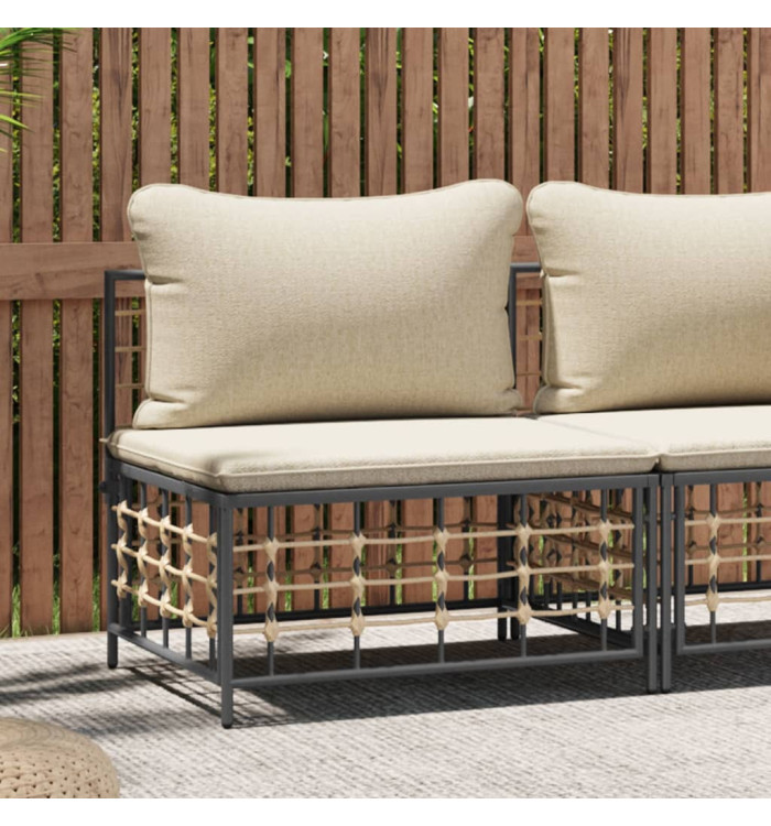 Canapé central de jardin avec coussin beige résine tressée | Mobilier & Déco