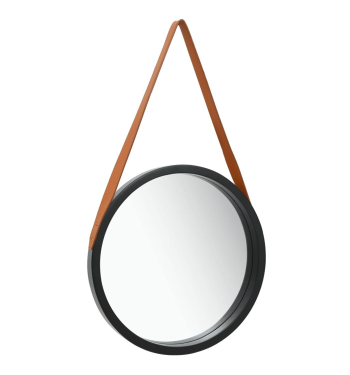 Miroir mural avec sangle 40 cm Noir | Mobilier & Déco
