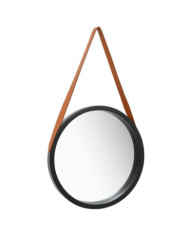 Miroir mural avec sangle 40 cm Noir | Mobilier & Déco