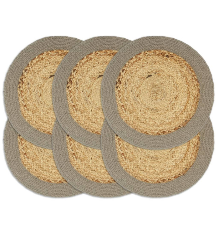 Napperons 6 pcs Naturel et gris 38 cm Jute et coton | Mobilier & Déco