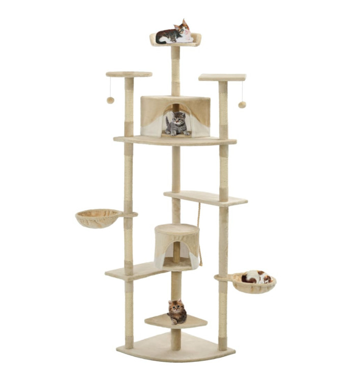 Arbre à chat avec griffoirs en sisal 203 cm Beige et Blanc | Mobilier & Déco