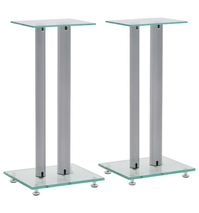 Support haut-parleur 2pc Verre trempé Design 2 colonnes Argenté | Mobilier & Déco