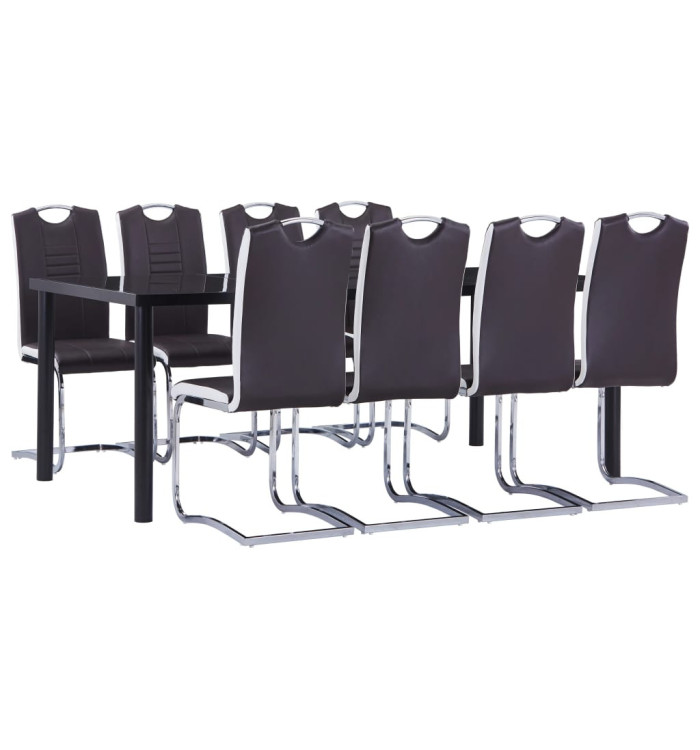 Ensemble de salle à manger 9 pcs Similicuir Marron | Mobilier & Déco