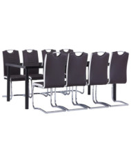 Ensemble de salle à manger 9 pcs Similicuir Marron | Mobilier & Déco