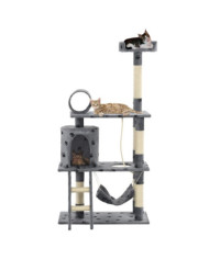 Arbre à chat avec griffoir en sisal 140 cm Gris Motif de pattes | Mobilier & Déco