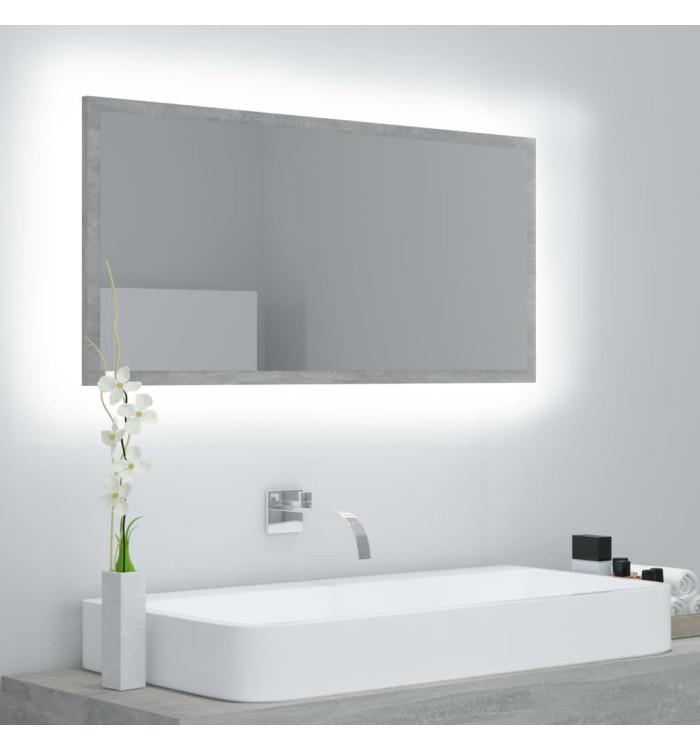Miroir à LED de salle de bain Gris béton 90x8,5x37 cm Acrylique | Mobilier & Déco