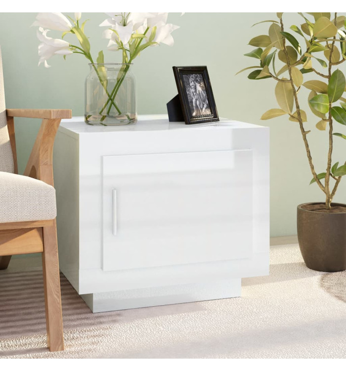 Table basse blanc brillant 51x50x45 cm bois d'ingénierie | Mobilier & Déco