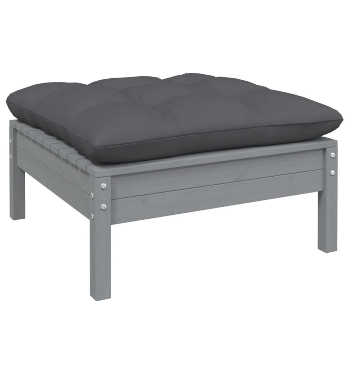 Repose-pied de jardin avec coussin anthracite Bois de pin gris | Mobilier & Déco