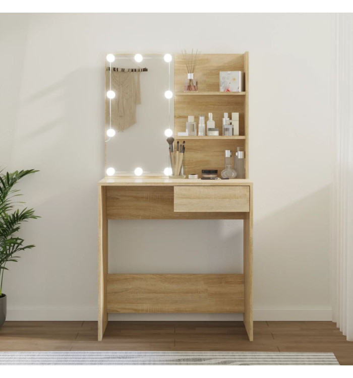 Coiffeuse avec LED chêne sonoma 74,5x40x141cm bois d'ingénierie | Mobilier & Déco
