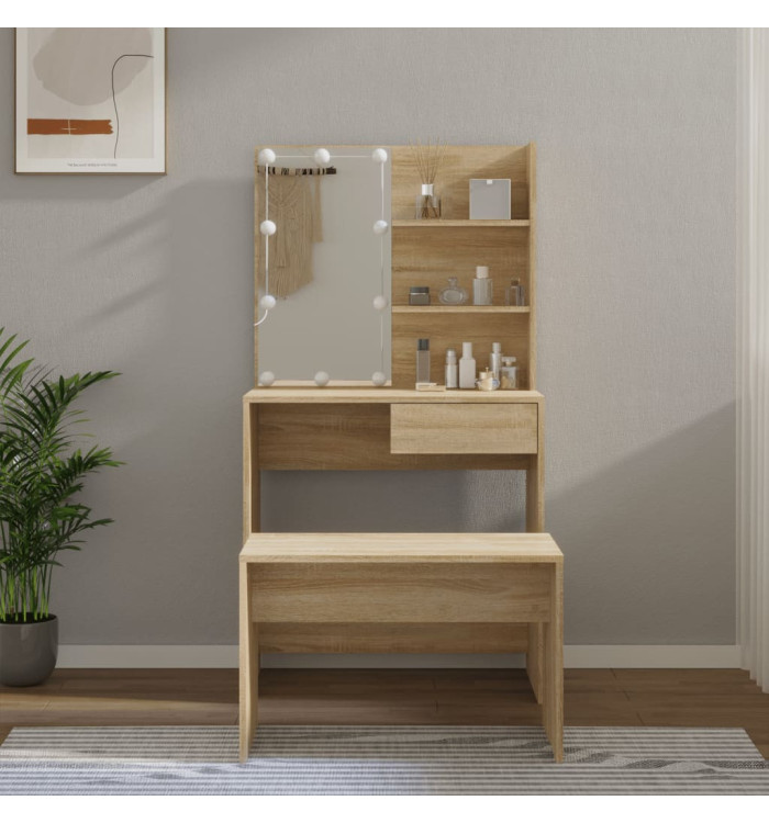 Ensemble de coiffeuse avec LED Chêne Sonoma Bois d'ingénierie | Mobilier & Déco