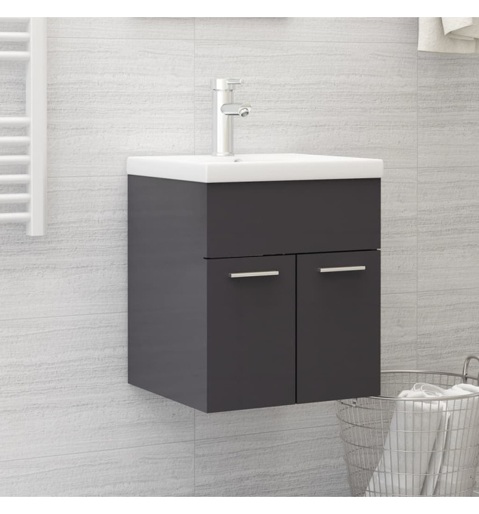 Armoire d'évier avec lavabo intégré Gris brillant Aggloméré | Mobilier & Déco