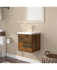 Meuble lavabo avec bassin intégré Chêne fumé Bois d'ingénierie | Mobilier & Déco